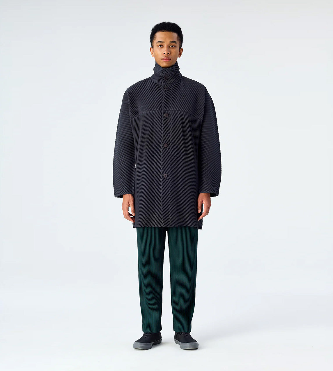 Homme Plisse Issey Miyake - Funnel Neck Coat Black