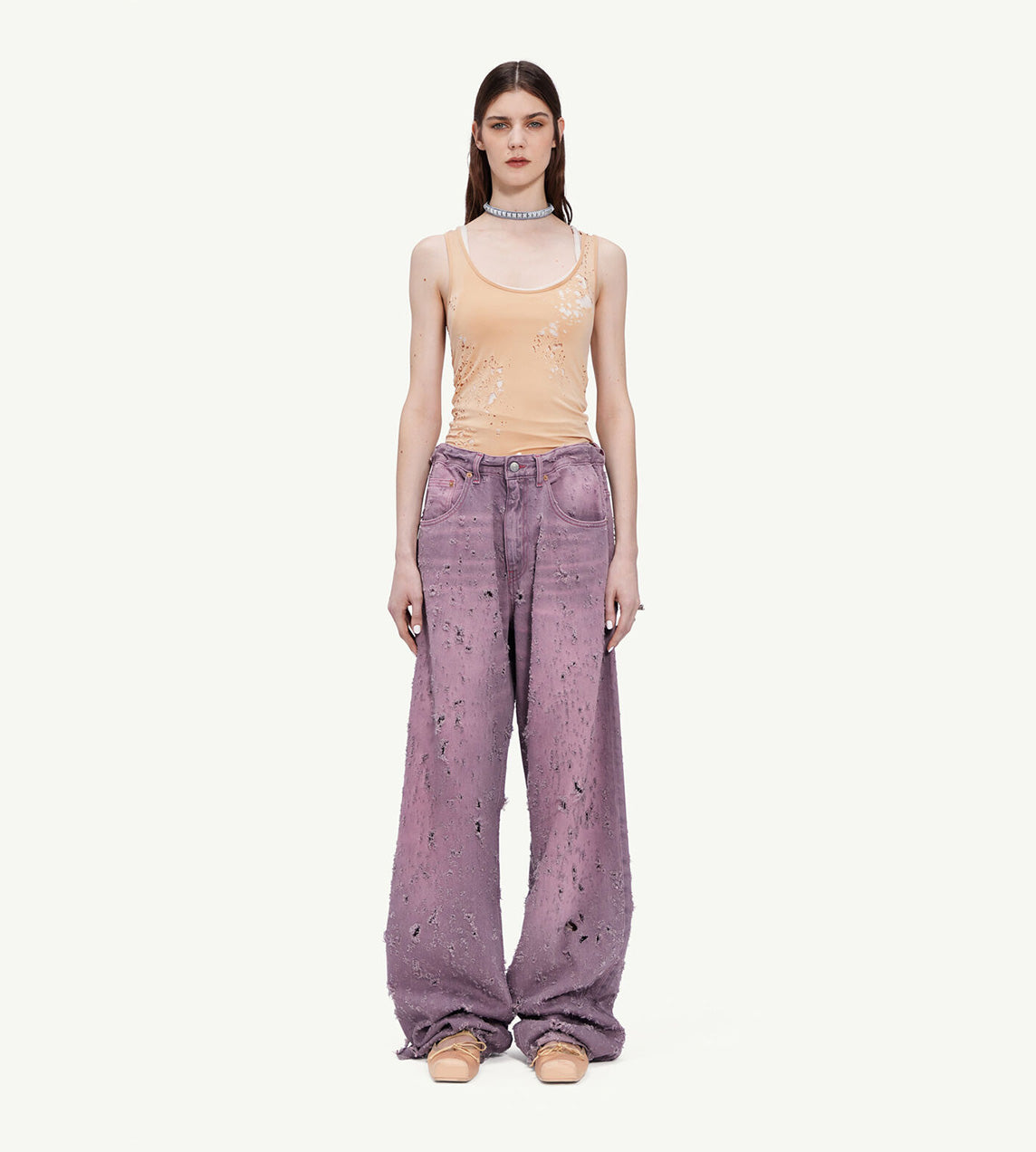 MM6 Maison Margiela - Destroyed Wide Leg Jean Pink