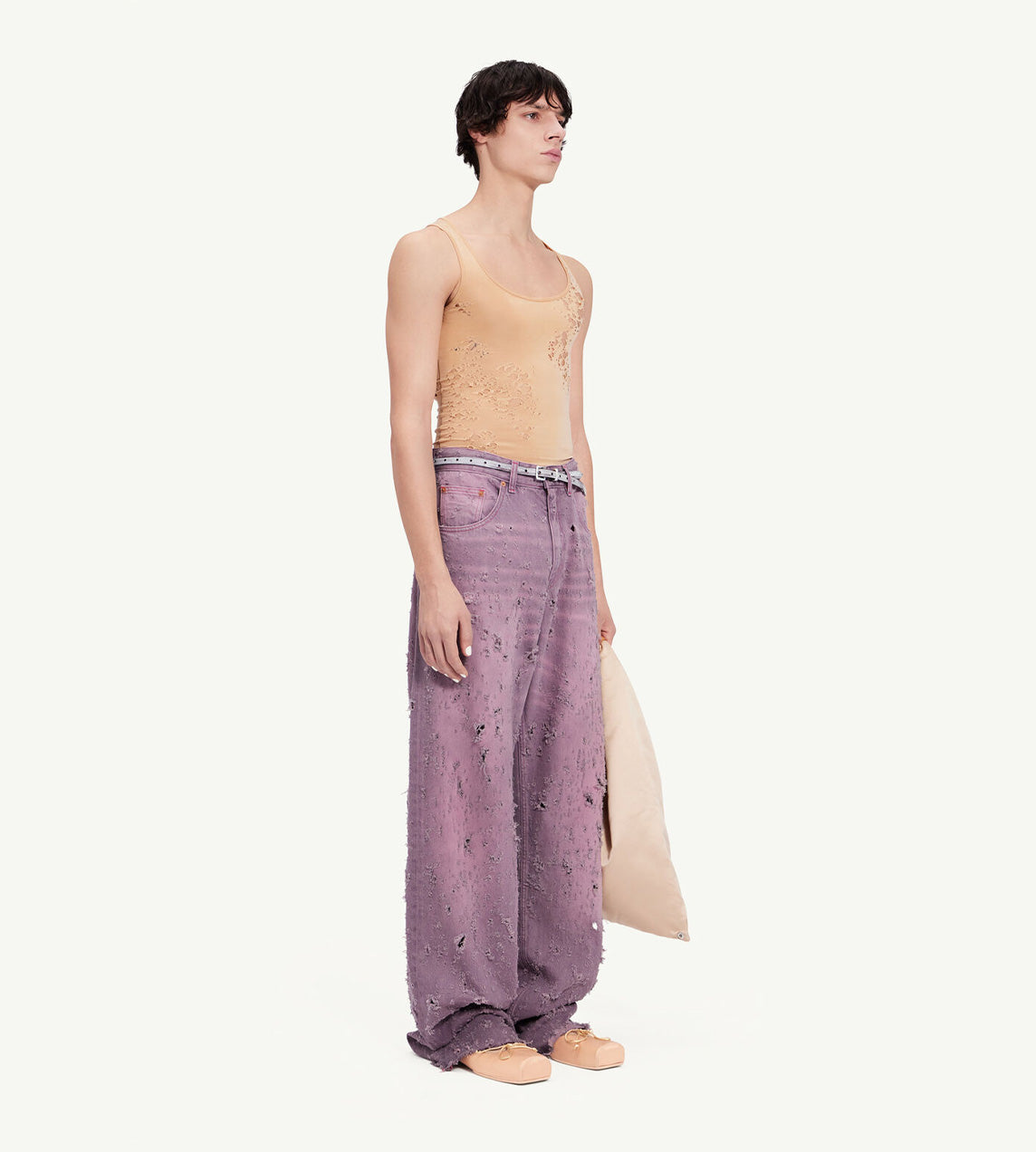 MM6 Maison Margiela - Destroyed Wide Leg Jean Pink