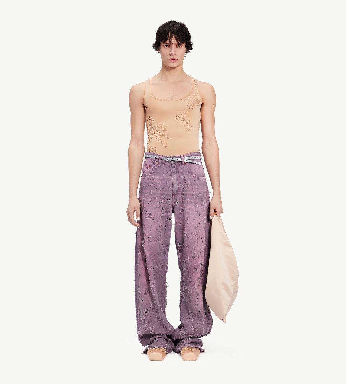MM6 Maison Margiela - Destroyed Wide Leg Jean Pink