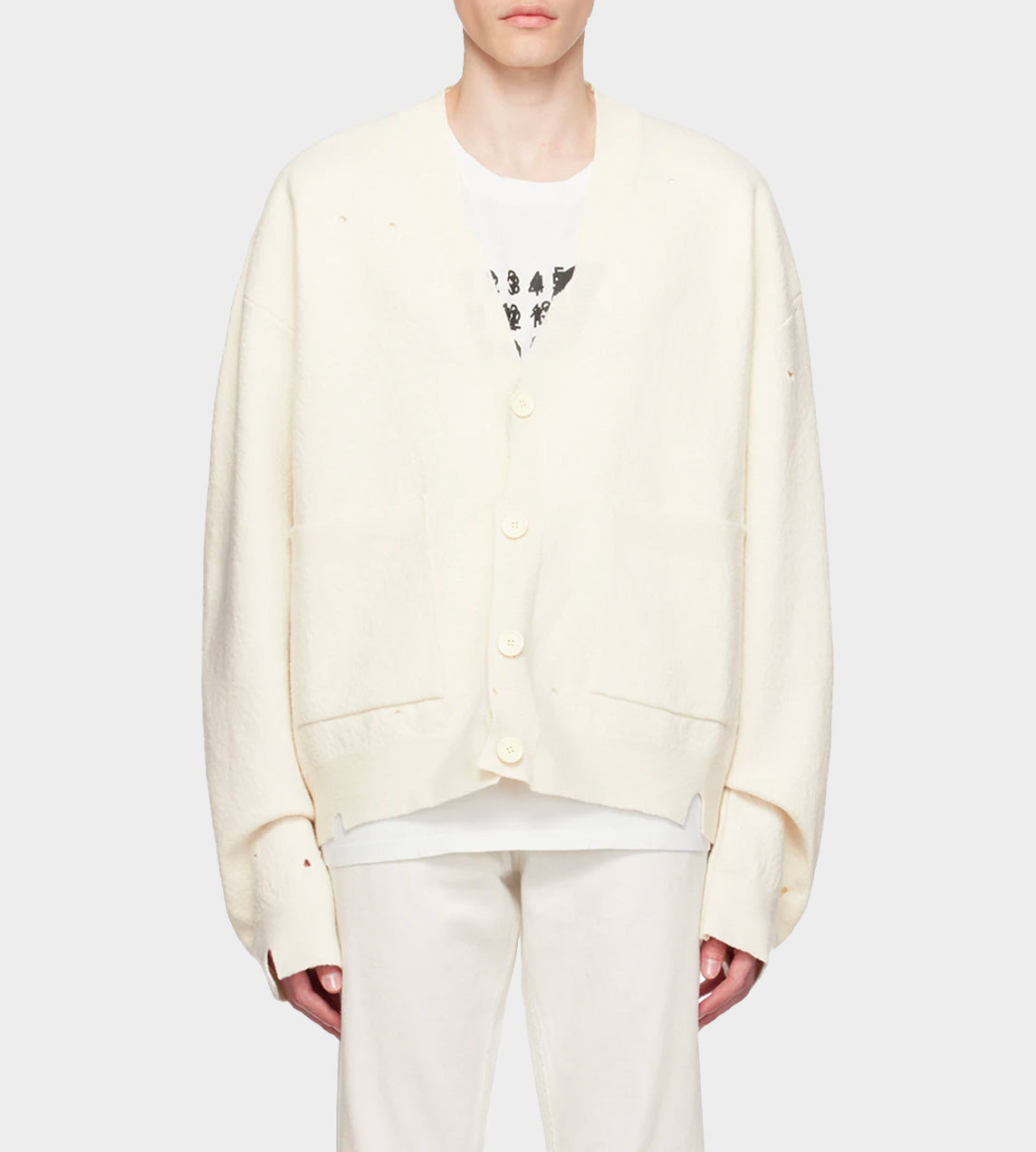 MM6 Maison Margiela - Distressed Cardigan Off White