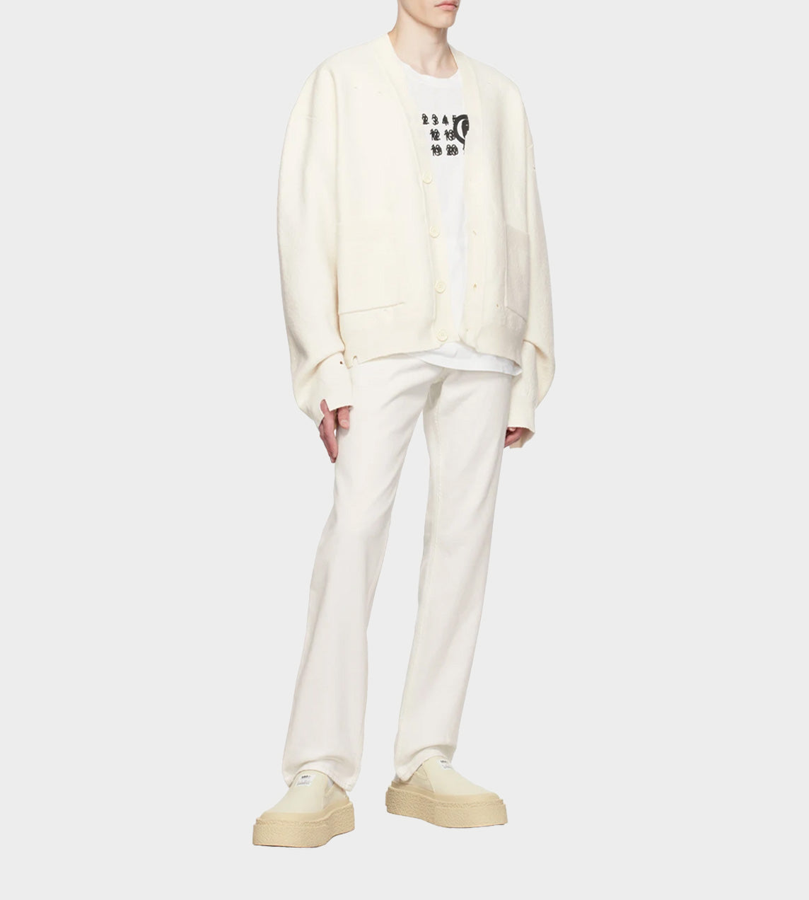 MM6 Maison Margiela - Distressed Cardigan Off White