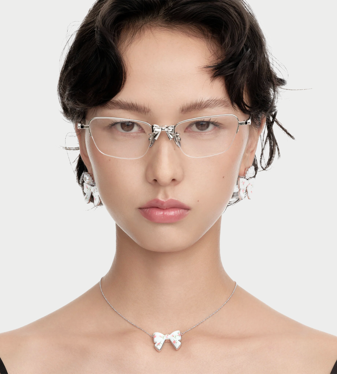 Metal Bowknot Glasses Silver