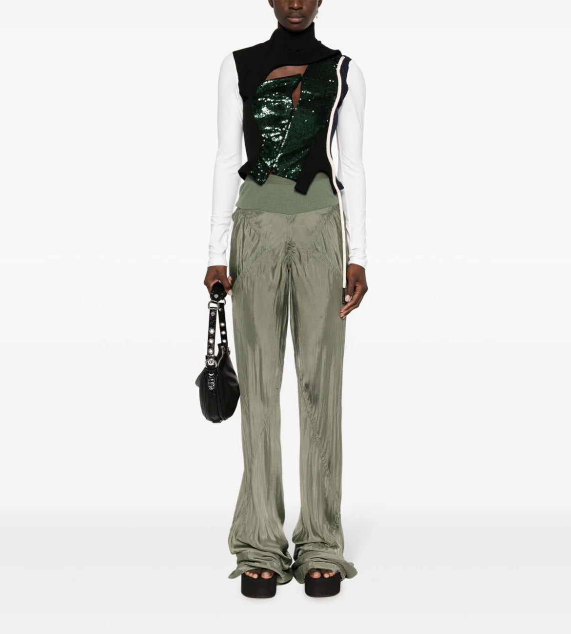 Ottolinger - Deconstructed LS Sequin Top Green/Black