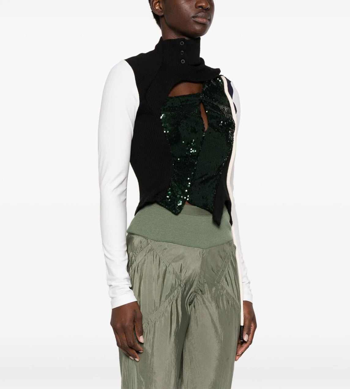 Ottolinger - Deconstructed LS Sequin Top Green/Black