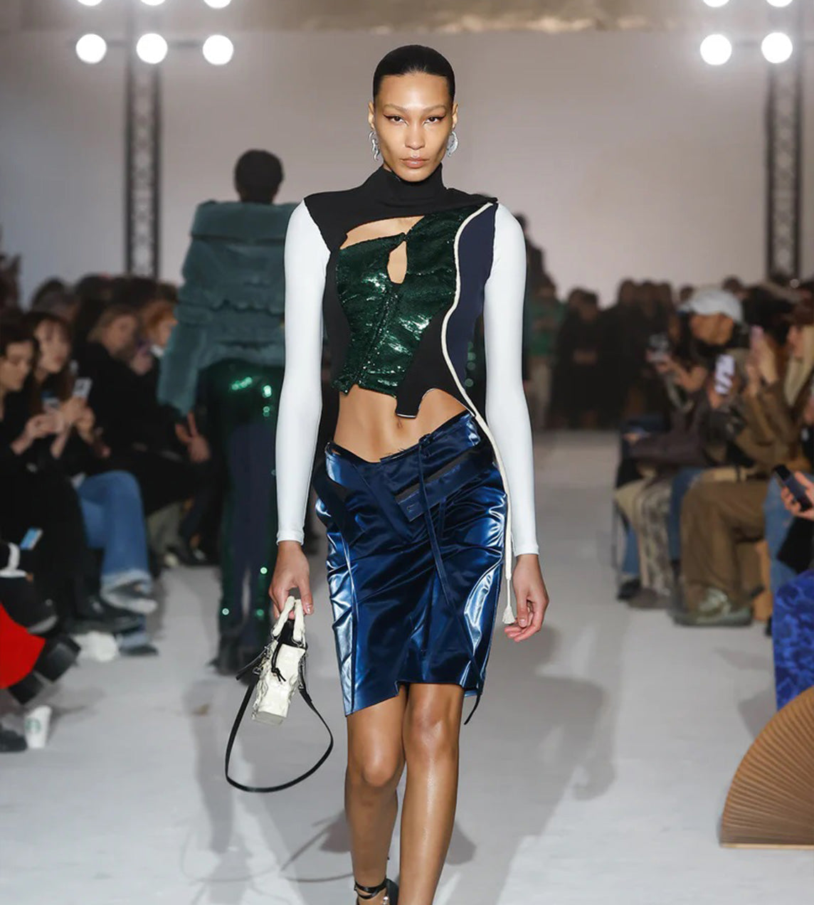 Deconstructed LS Sequin Top Green/Black