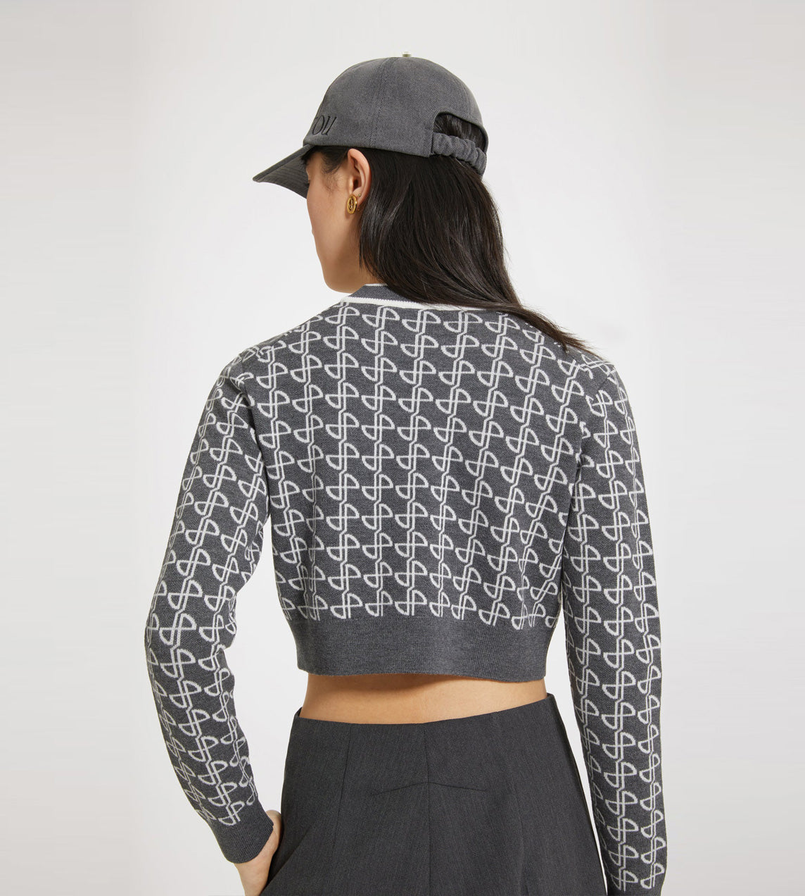 Patou - Cropped Jacquard Sweater Anthracite