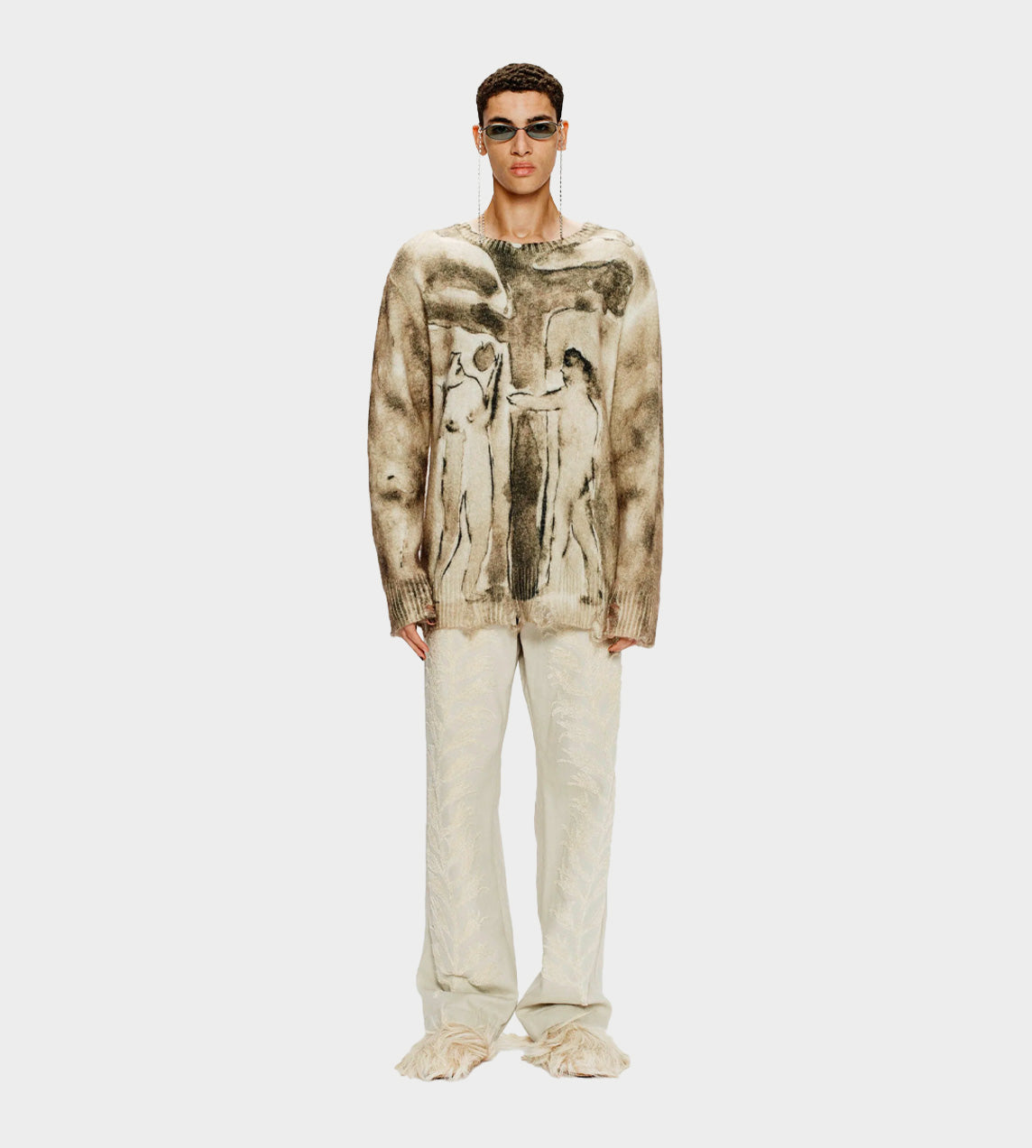 Song For The Mute - Digital Print Oversized Sweater Beige