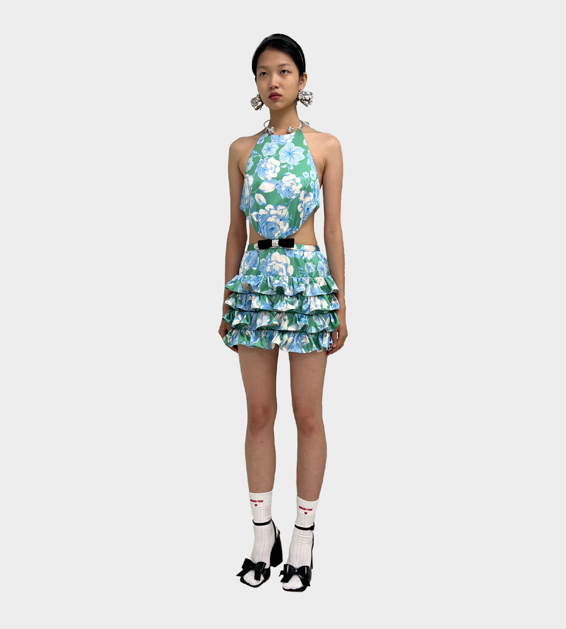 ShuShu/Tong - Cut-out Halter Ruffled Dress Blue