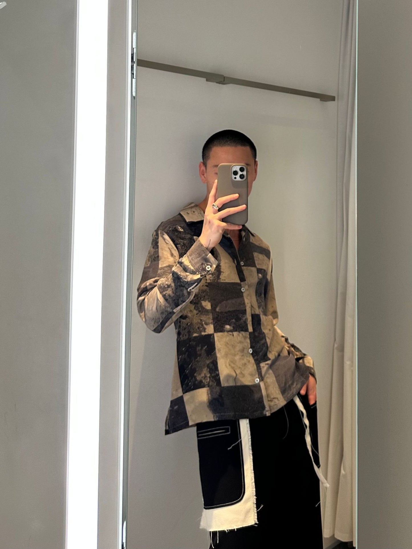 Serapis - 'Oil Sand' Long Sleeve Silk Shirt