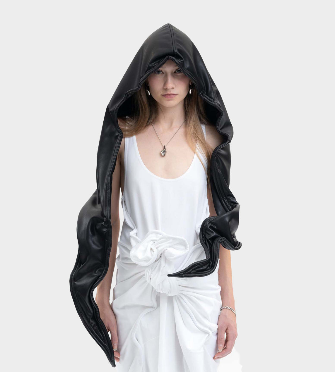 Wire Faux Leather Hood Black