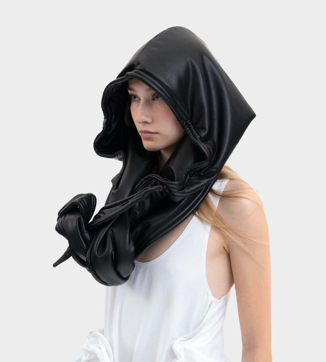 Wire Faux Leather Hood Black