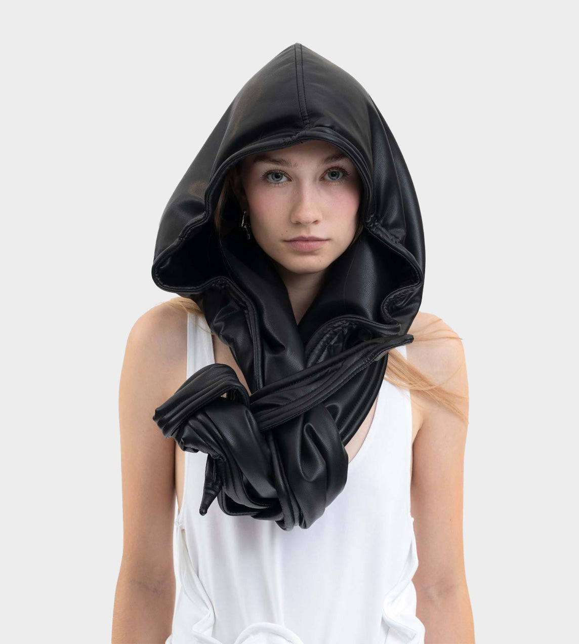 Wire Faux Leather Hood Black