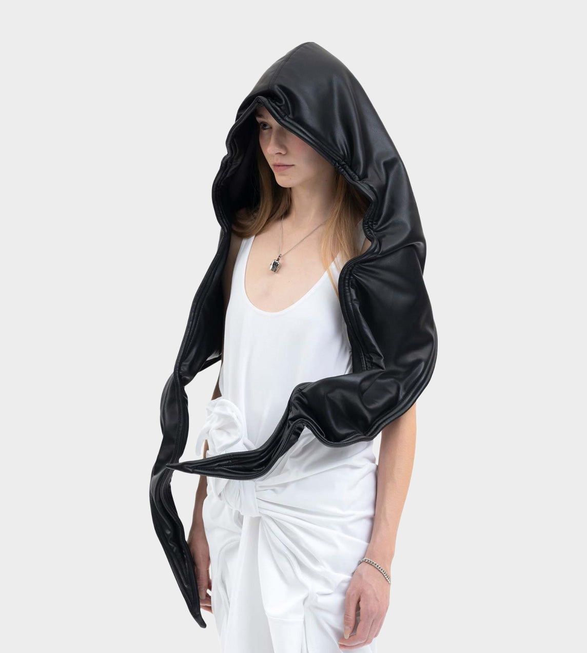 Wire Faux Leather Hood Black