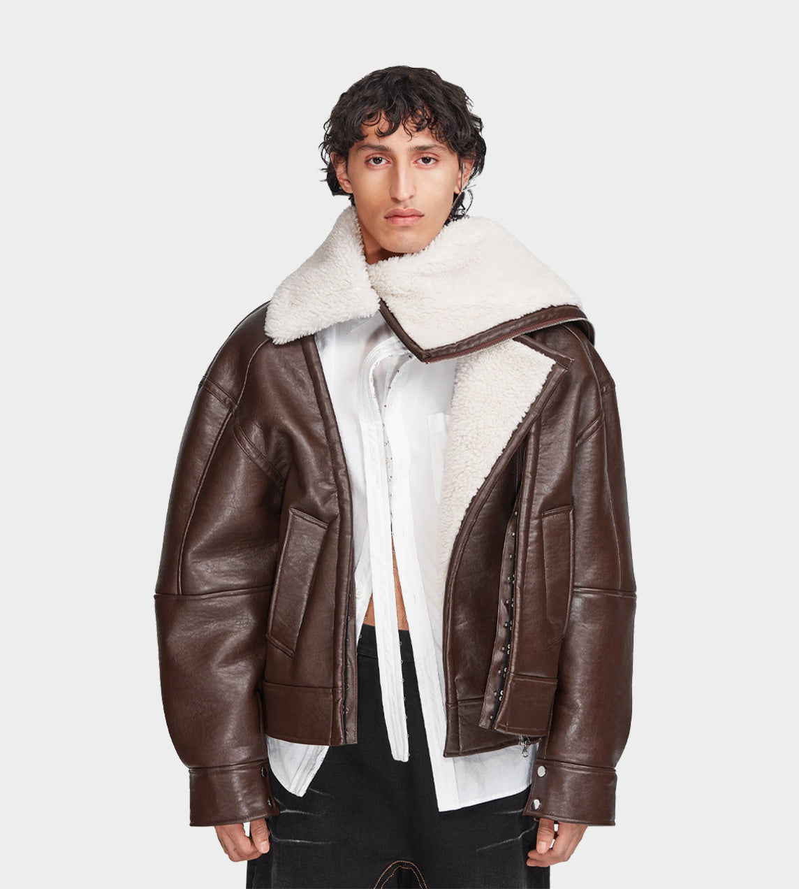 Y/Project - Hook & Eye Shearling Jacket D.Brown