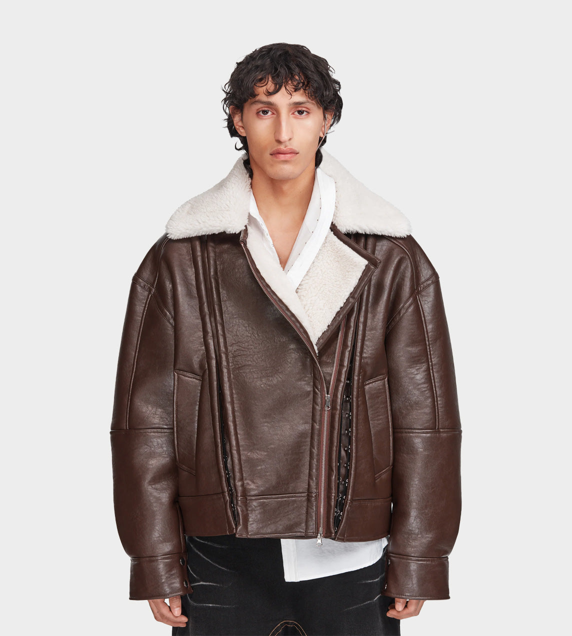 Y/Project - Hook & Eye Shearling Jacket D.Brown