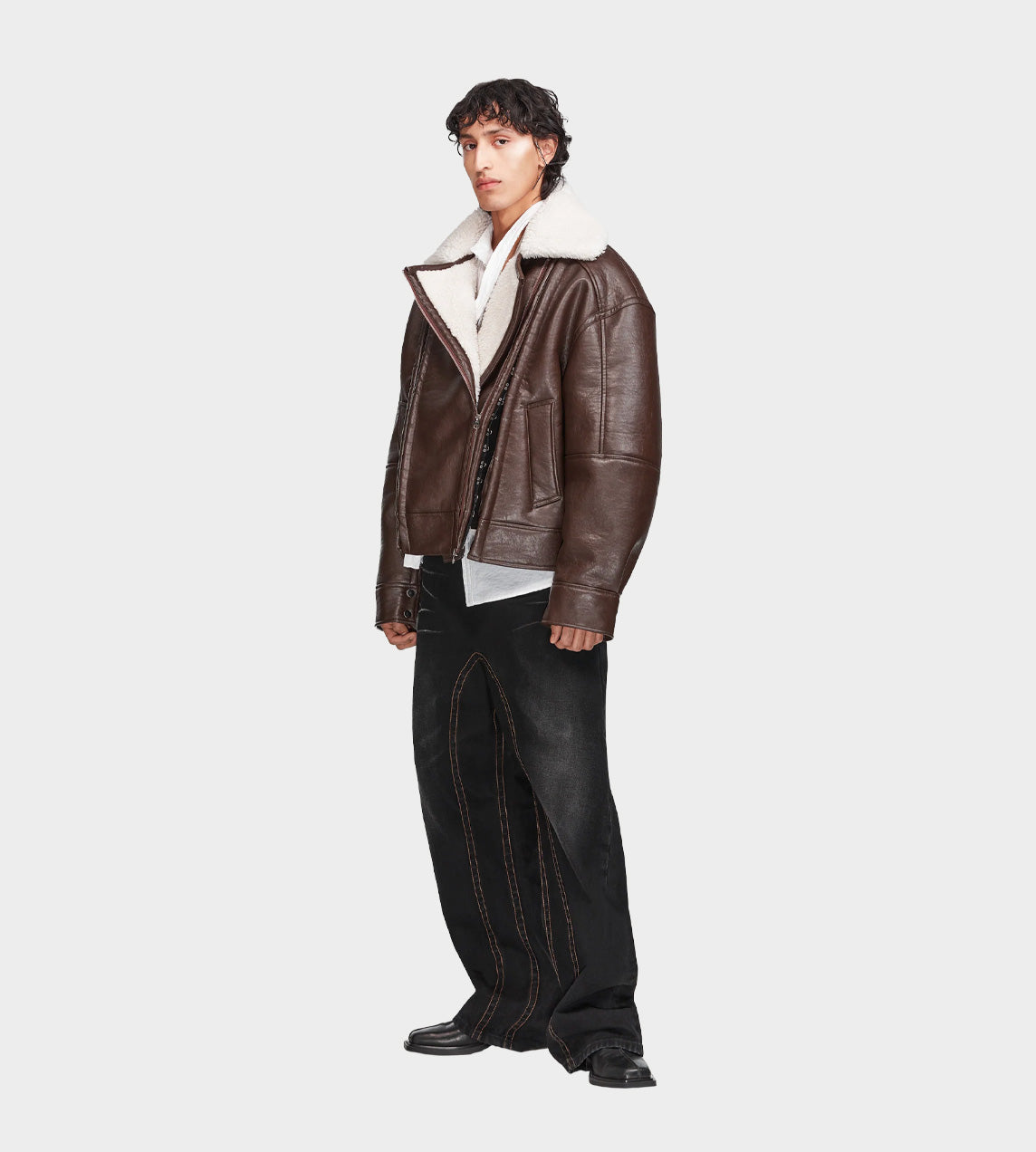 Y/Project - Hook & Eye Shearling Jacket D.Brown