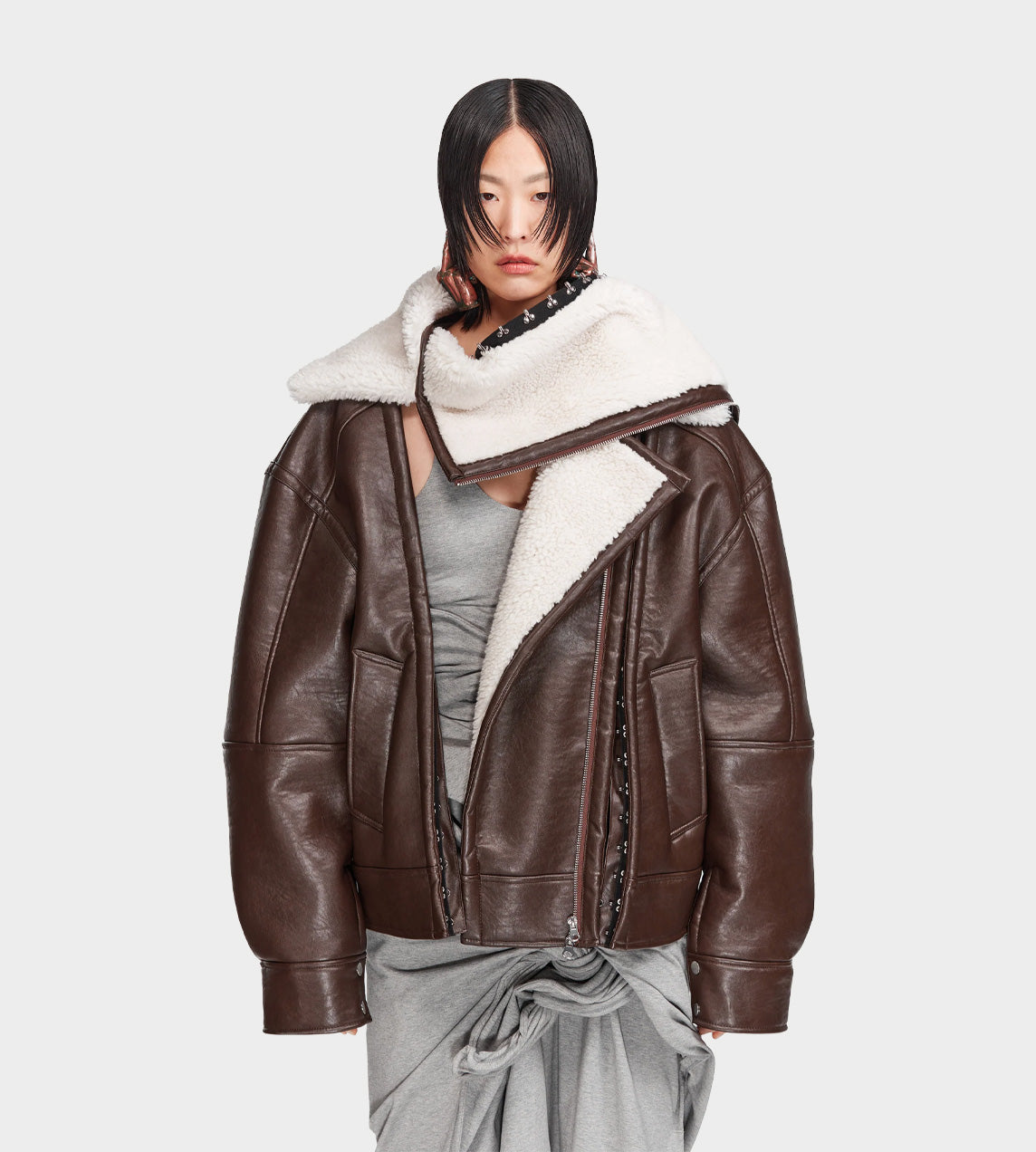 Y/Project - Hook & Eye Shearling Jacket D.Brown