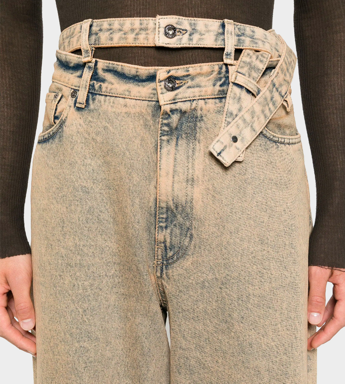 Multi Waistband Jeans Beige