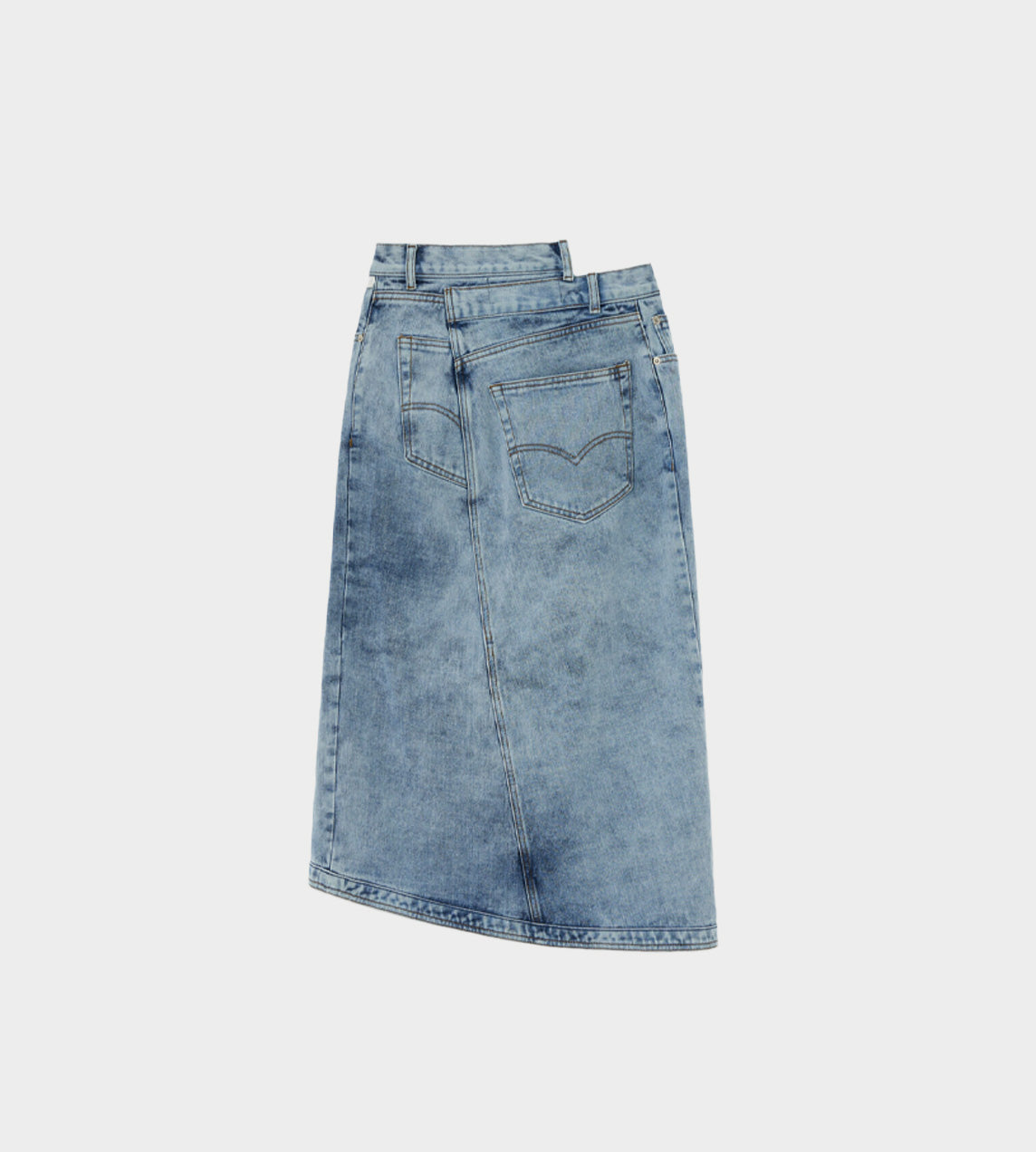 KIMHEKIM - Asymmetric Denim Midi Skirt Sky Blue
