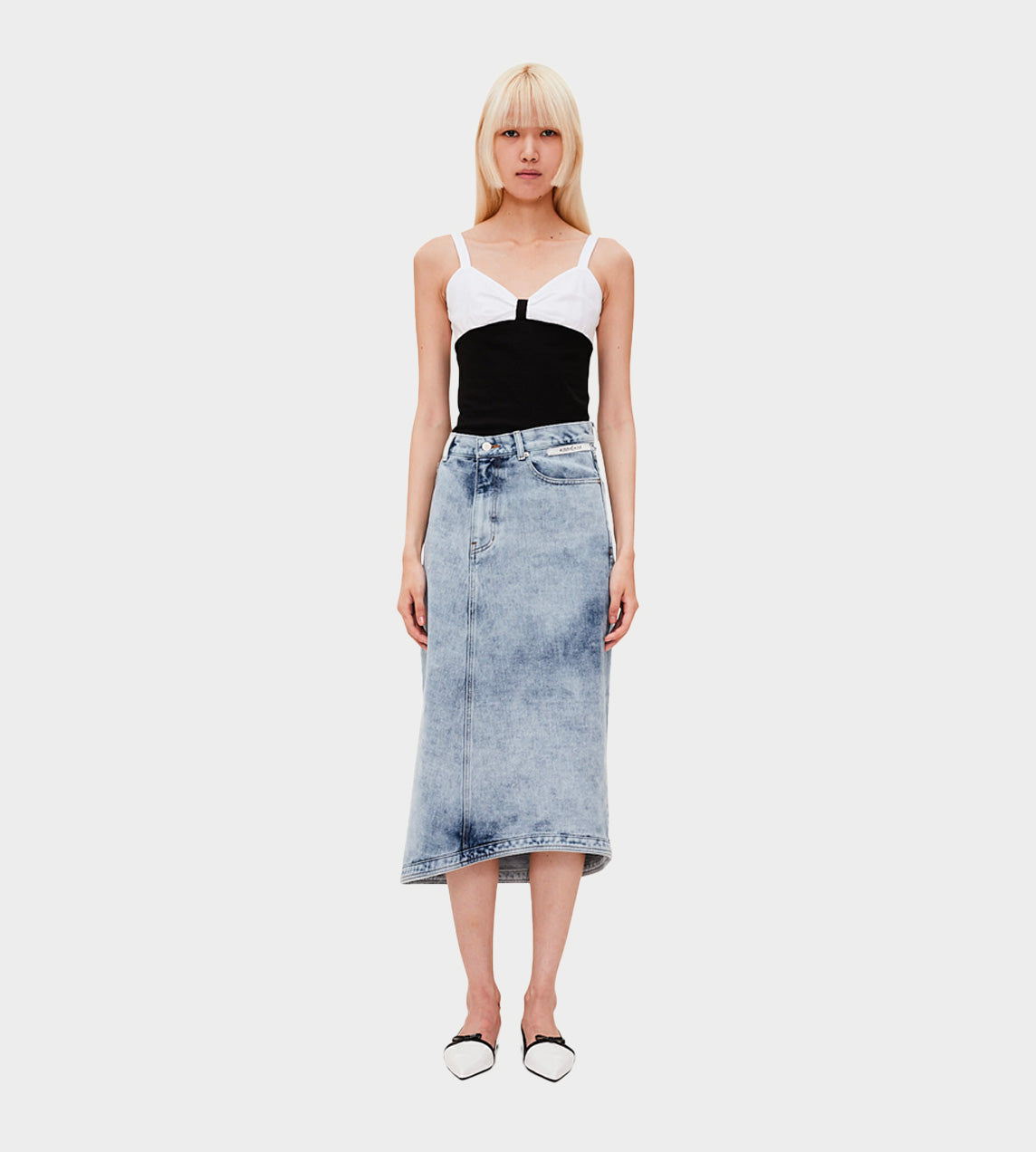 KIMHEKIM - Asymmetric Denim Midi Skirt Sky Blue
