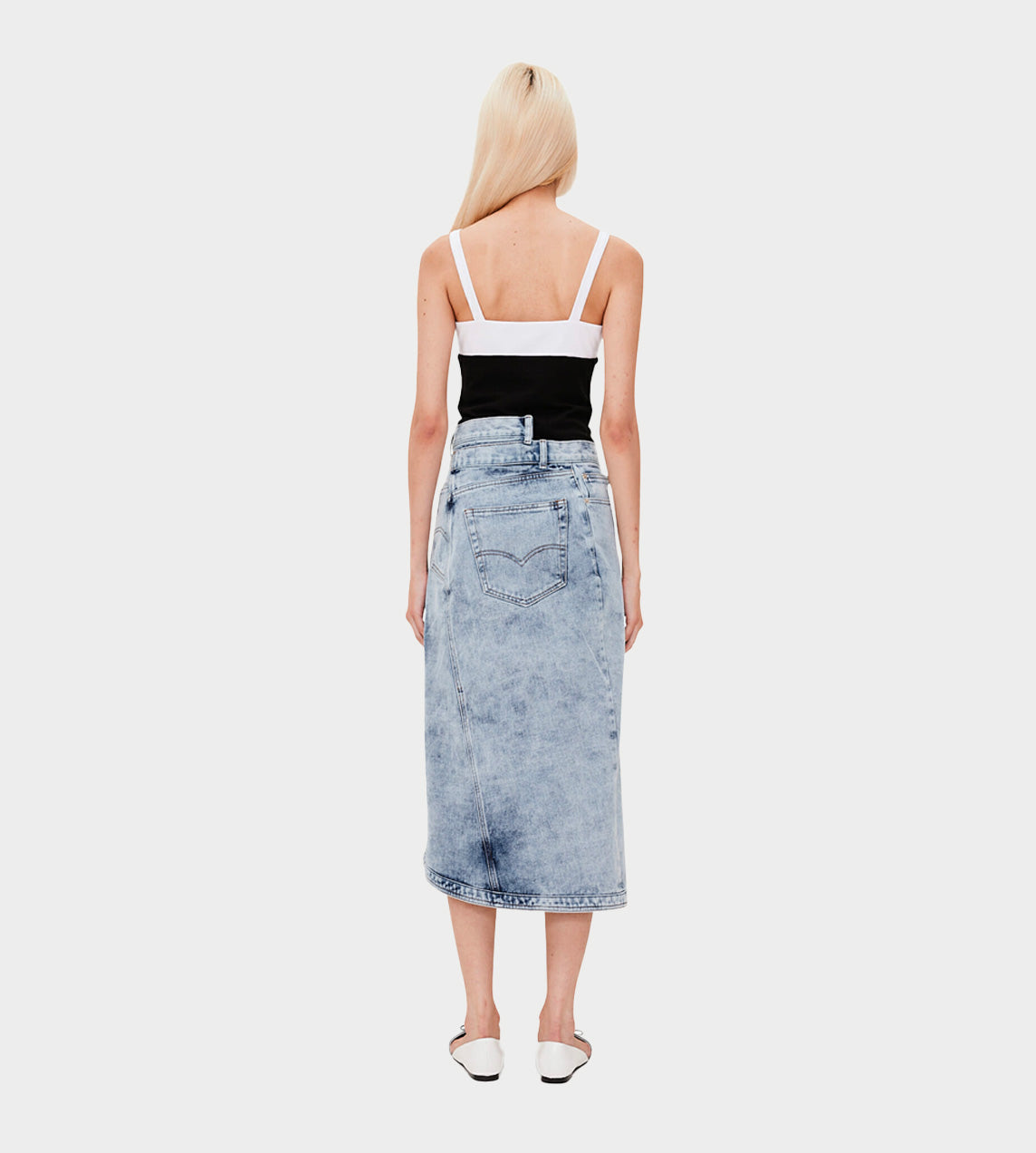 KIMHEKIM - Asymmetric Denim Midi Skirt Sky Blue