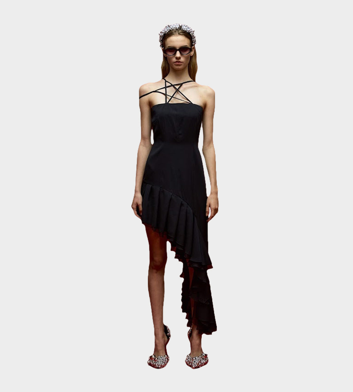 LEJE - Etoile Asymmetric Frill Dress Black