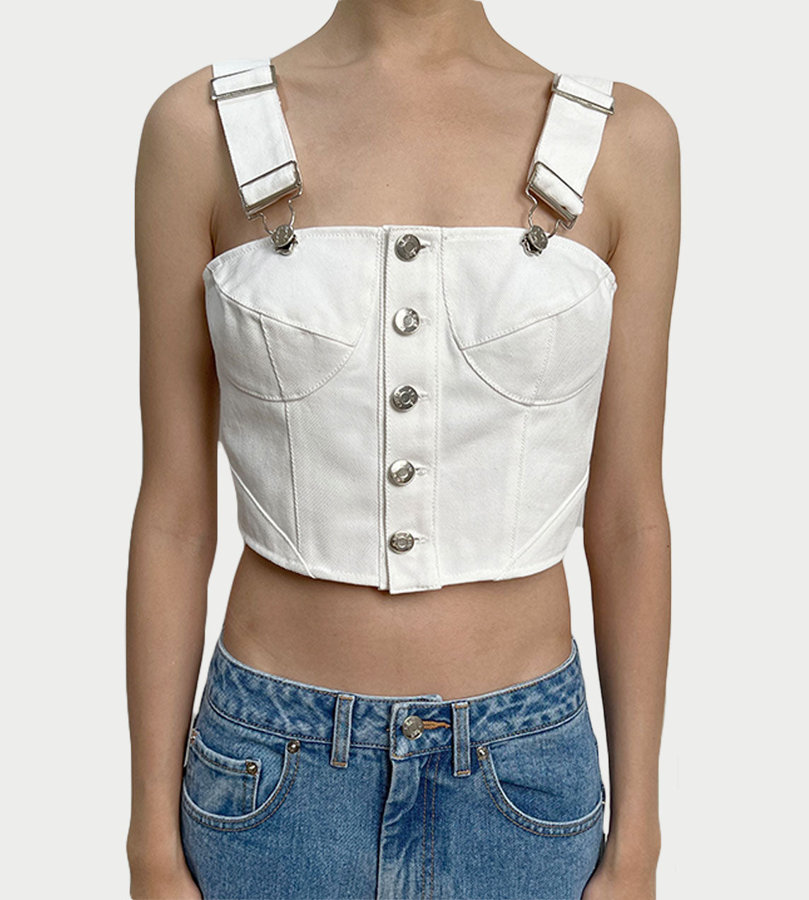 LEJE - Denim Crop Top White