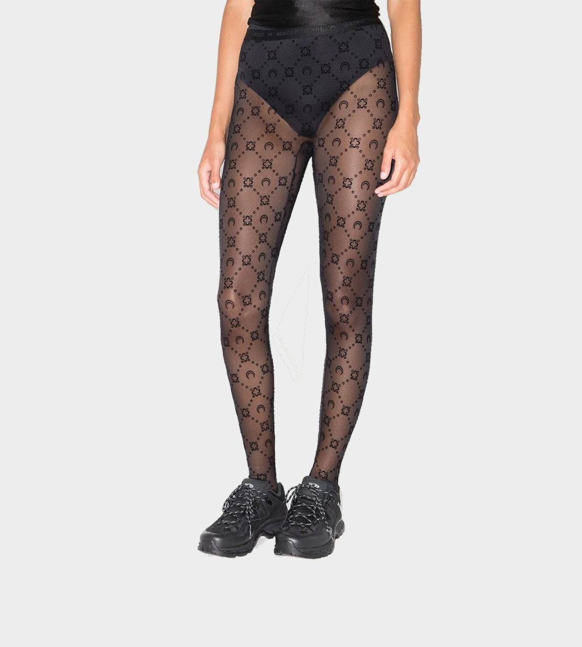 Marine Serre - Moonogram Flocked Mesh Tights Black