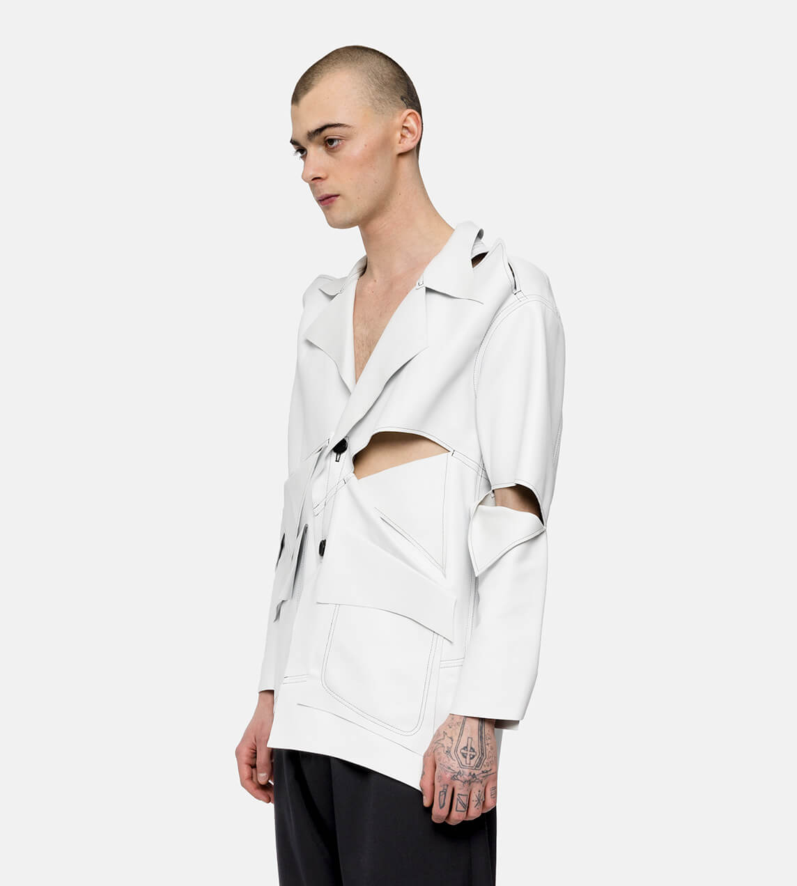 Sulvam - Leather Switching Jacket White