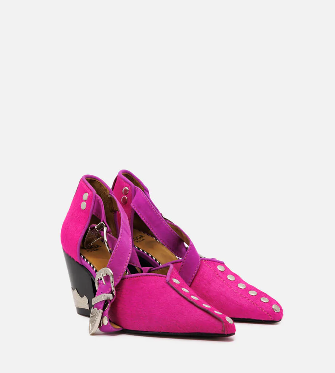 Toga Pulla - Cross Front Pink Pony Hair Heel