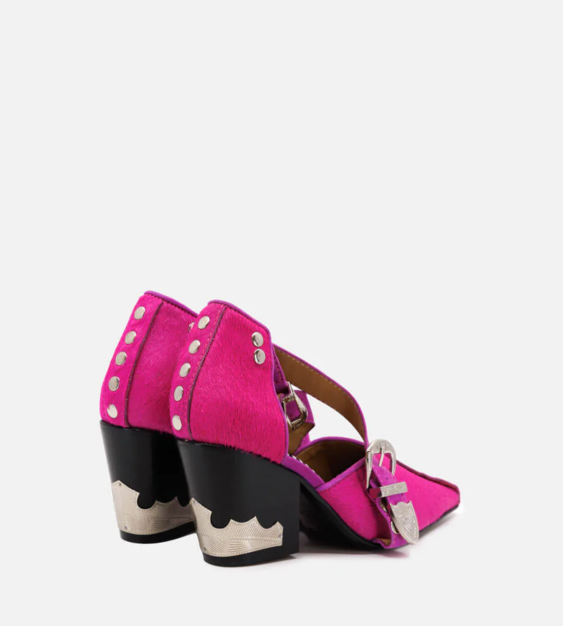 Toga Pulla - Cross Front Pink Pony Hair Heel