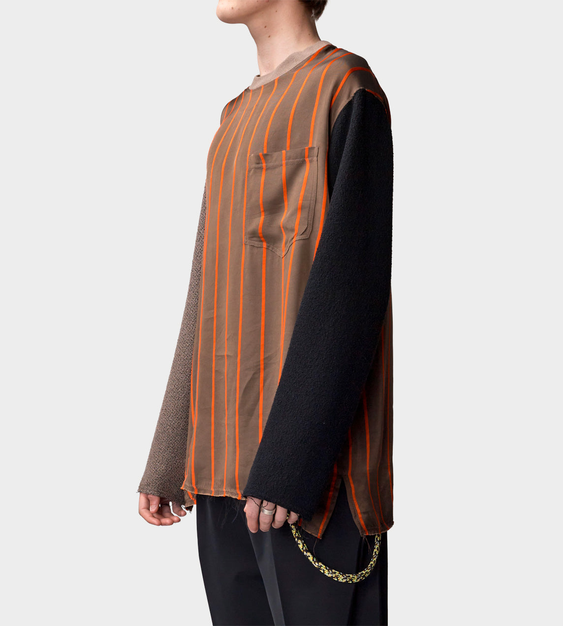 Song For The Mute - Bold Stripe Raw Crewneck Pullover Brown