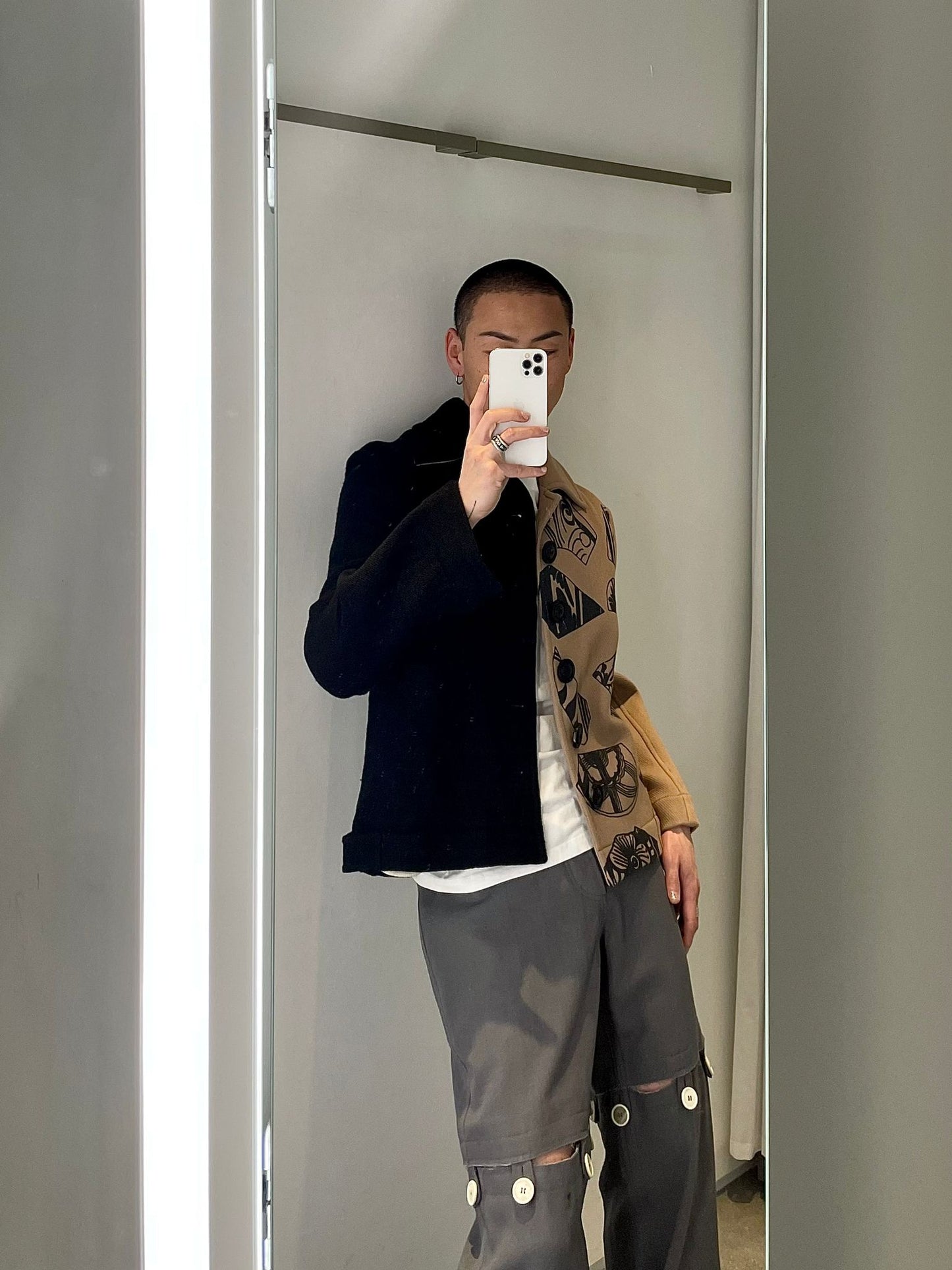 PRONOUNCE - Print Half Half Jacket Camel/Black