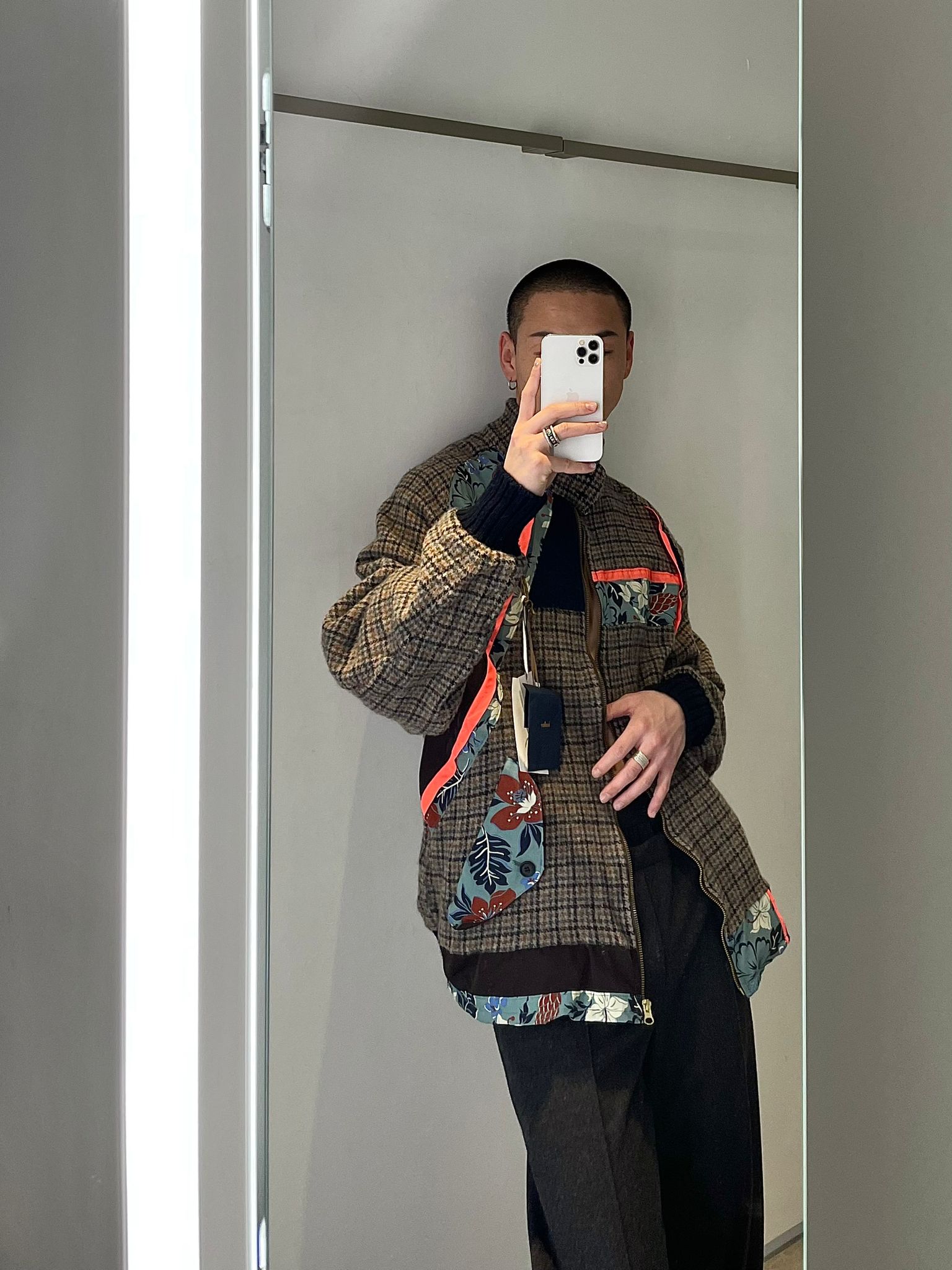 Kolor - Wool Check Patchwork Bomber