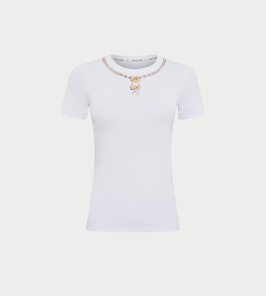 MARINE SERRE - Trompe L’Oeil Jewelry Baby Tee White