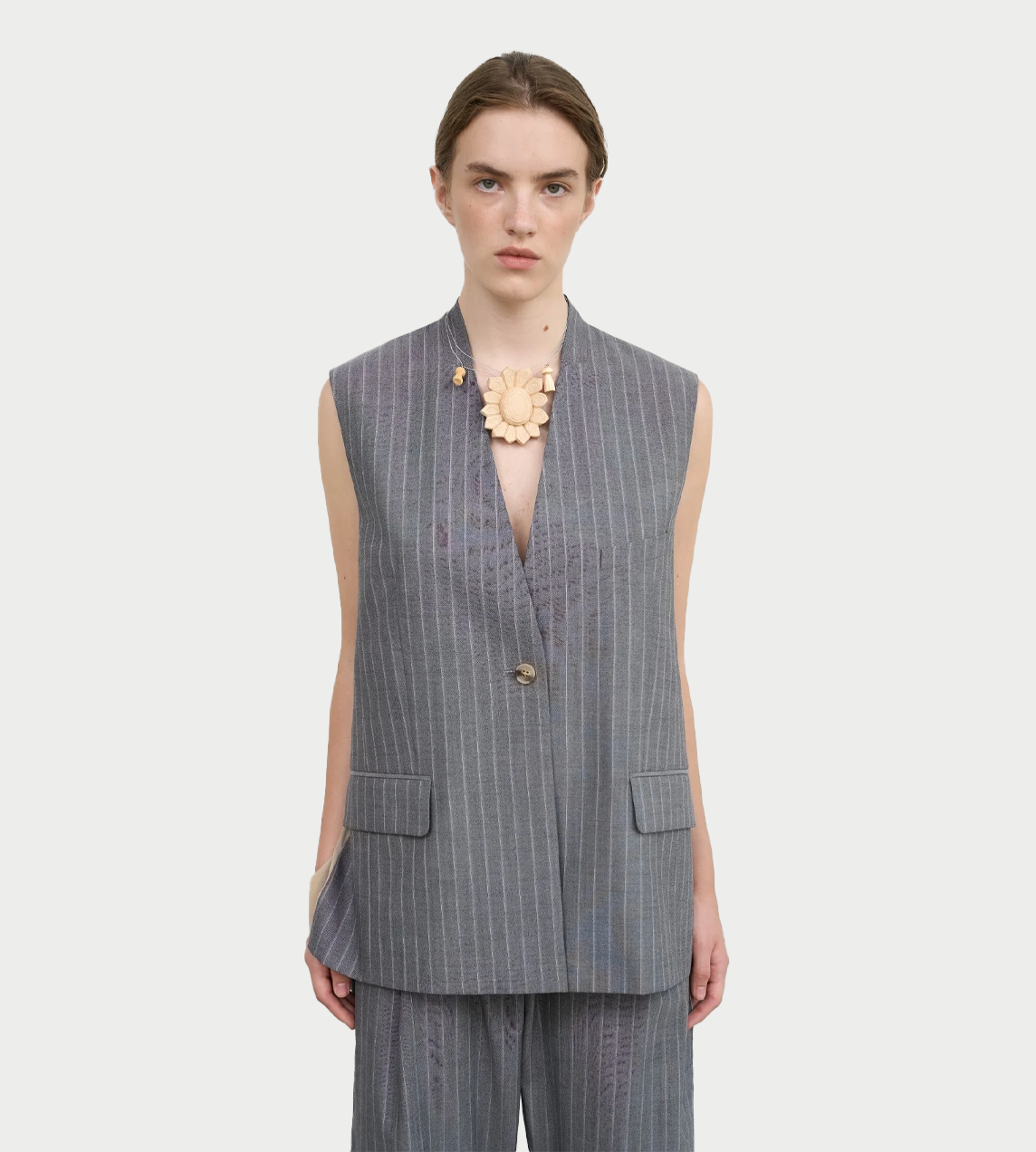 LITKOVSKA - Pinstriped Vest With Chiffon Back Grey