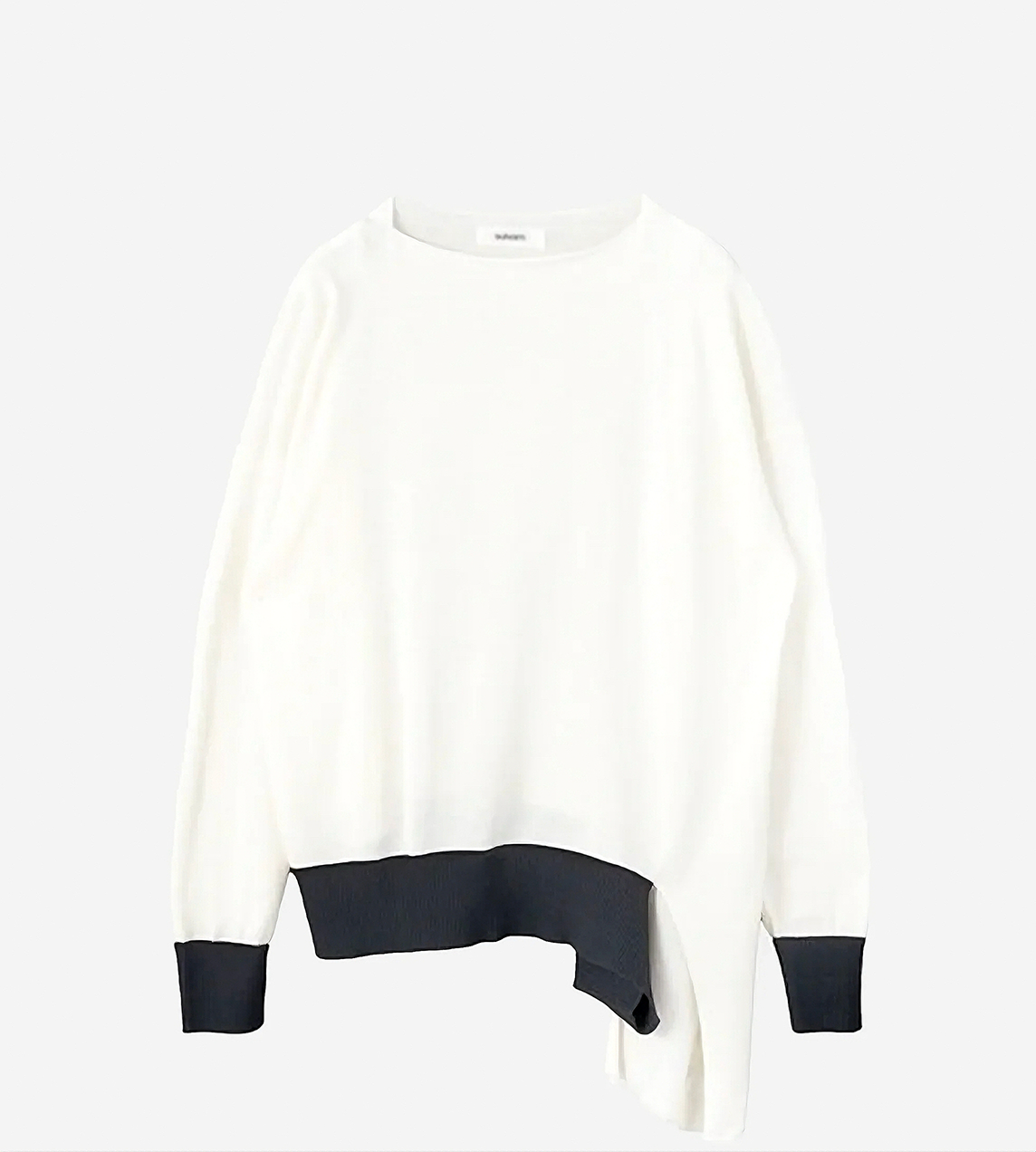 SULVAM - Ribbed Hem Broken Knit White