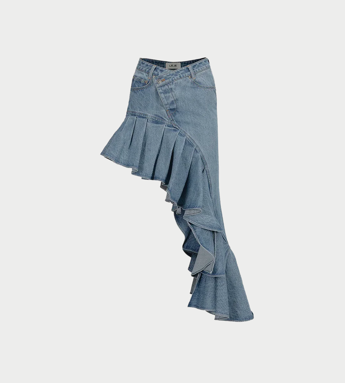 LEJE - Asymmetric Frill Denim Skirt Blue