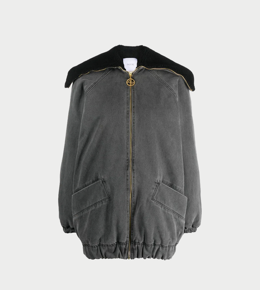 Patou - Oversized Denim Shearling Jacket Anthracite Grey