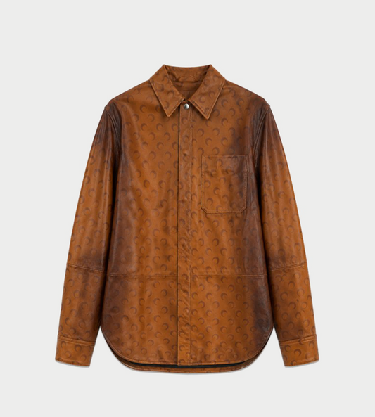 MARINE SERRE - Moon Airbrushed Leather Overshirt Brown
