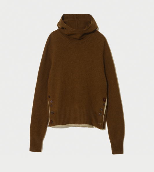 Wool-angora Hooded Sweater Brown