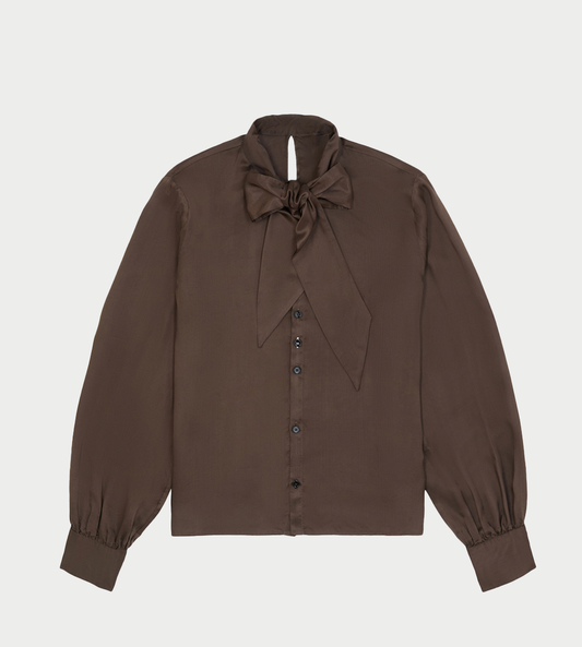 MM6 MAISON MARGIELA - Tie-neck Satin shirt Brown
