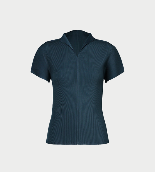 PLEATS PLEASE ISSEY MIYAKE - Mist Pleated Open Collar Tee Navy