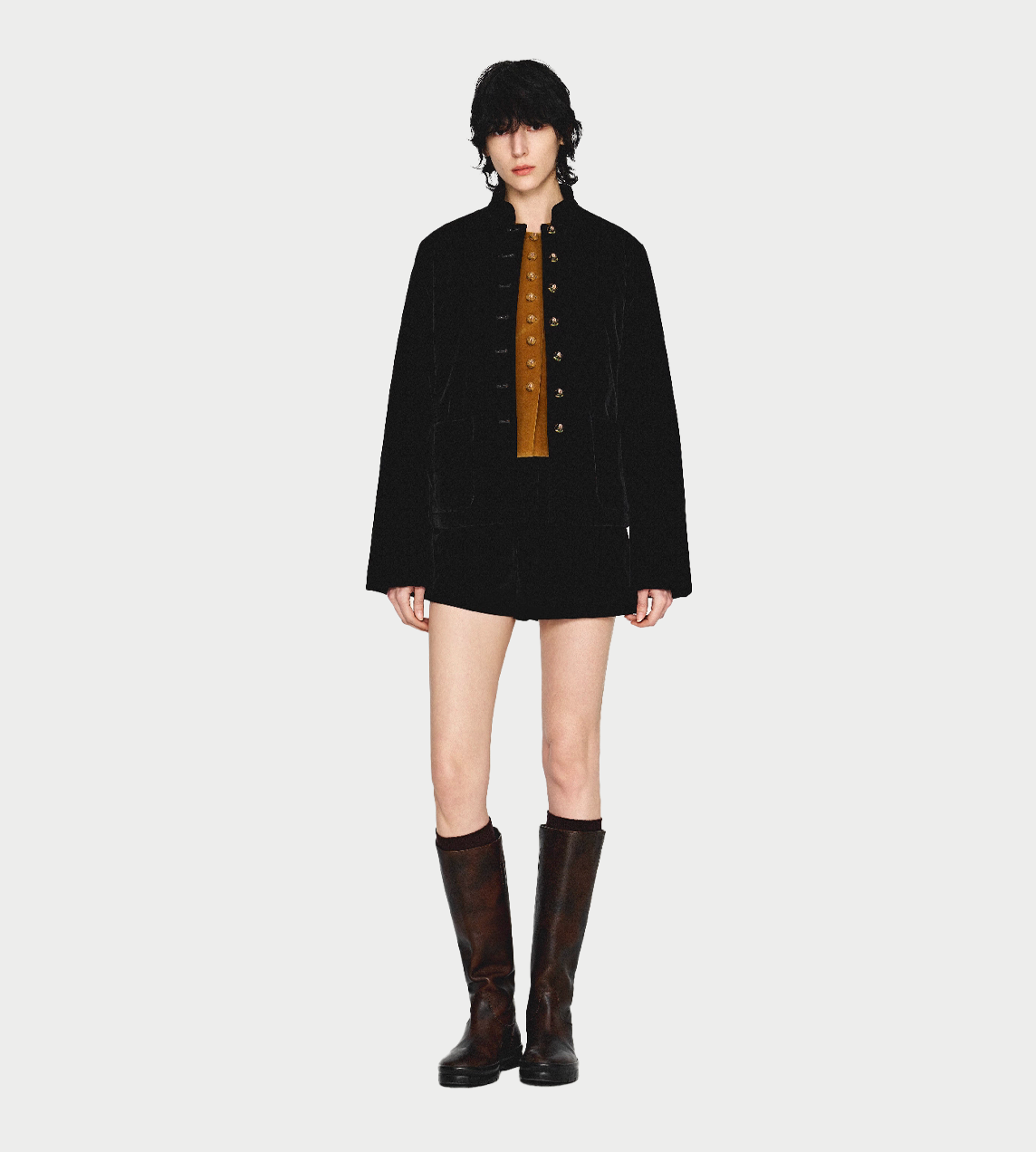 Velvet Embroidered Stand Collar Jacket Blk