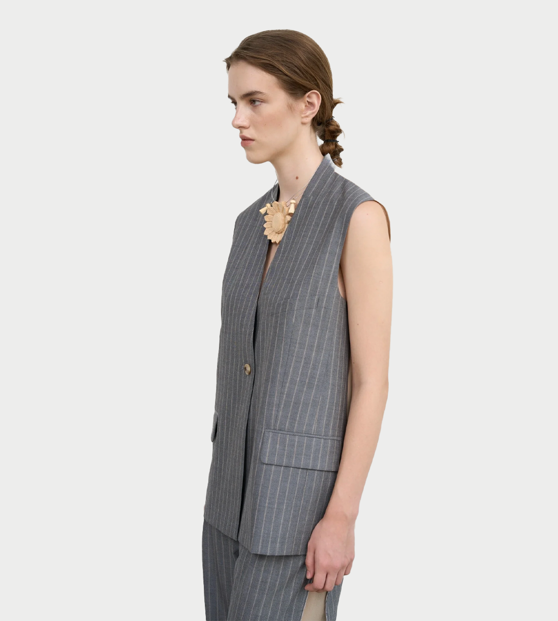 Pinstriped Vest With Chiffon Back Grey