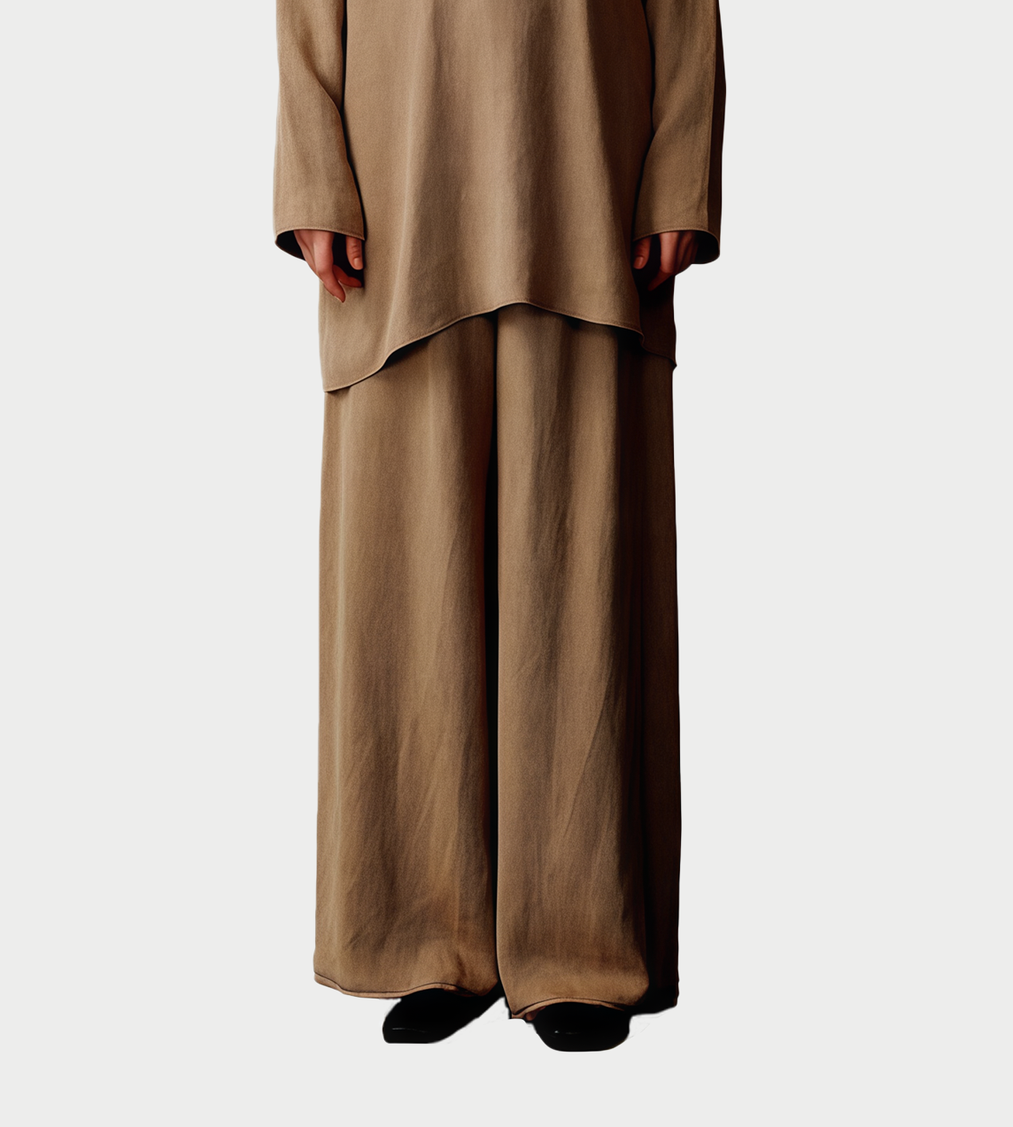 Linen Interwoven Loose-fitting Straight Pants Lt Coffee