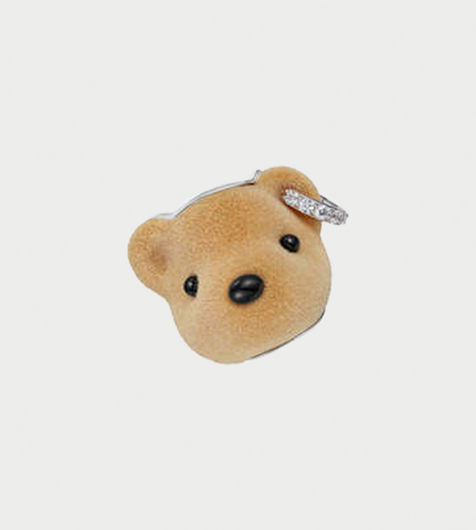 YVMIN - Flocked Bear Head Earring Brown (Left)