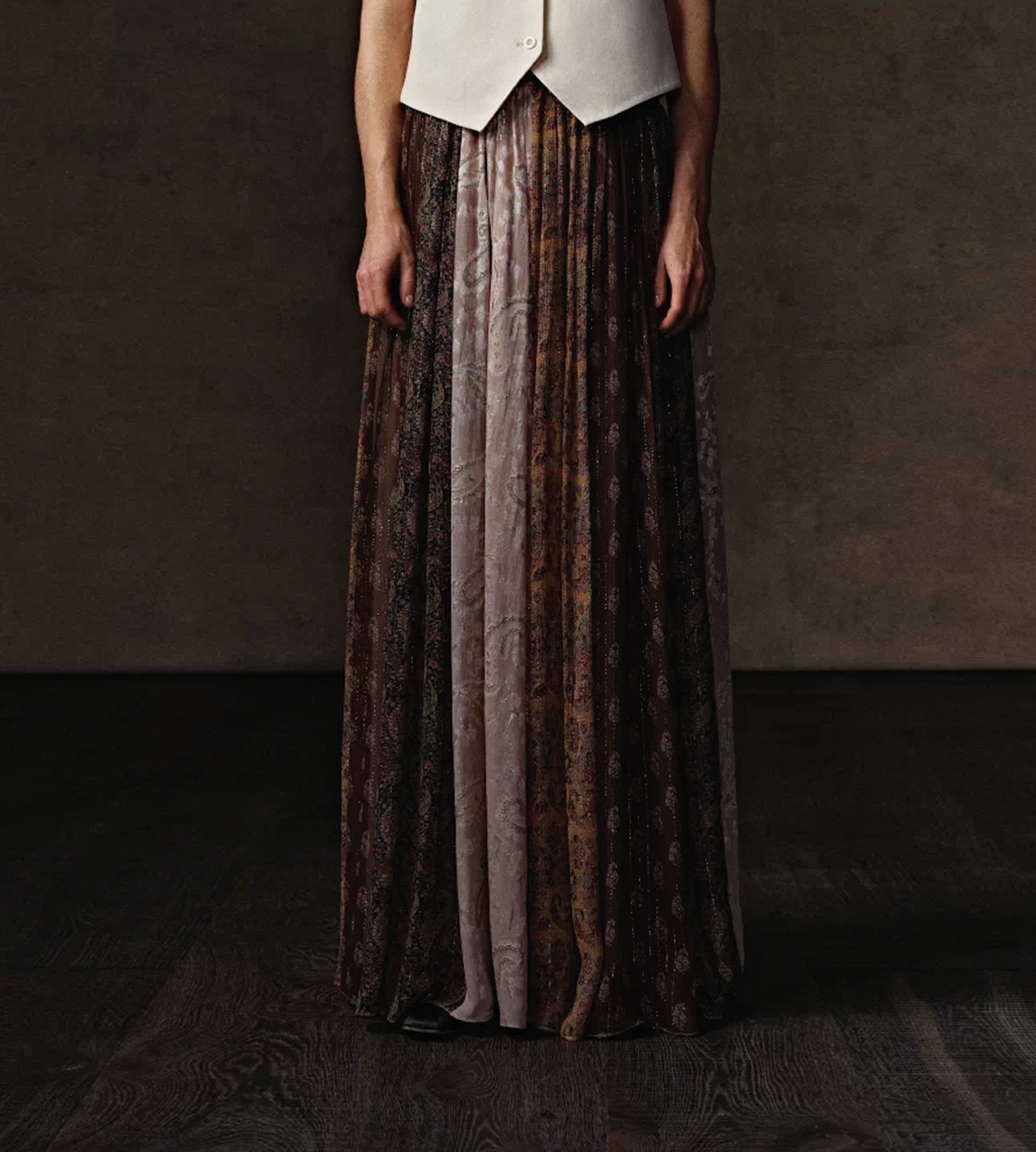 INTO THE EAST - Paisley Pleated Patchwork Skirt Print