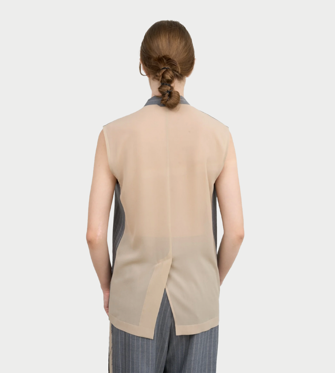 Pinstriped Vest With Chiffon Back Grey